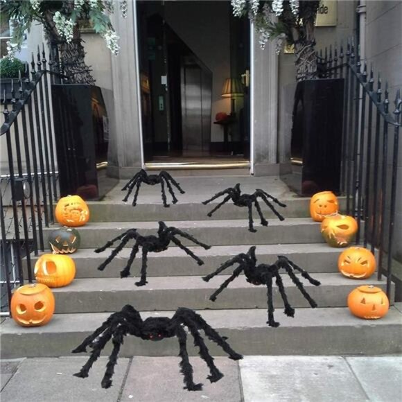 5pcs Halloween Spider Gaint Hairy Spider with Red Eyes,Bendable Legs Halloween - Picture 5 of 7